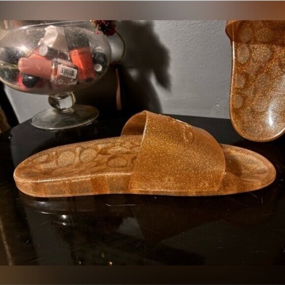 Coach Sparkling Ulyssa Gold Slide Sandals Size 7 - Picture 5 of 8